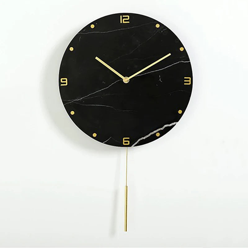 Nordic Large Marble Wall Clock – Silent Quartz, Modern Décor Wall Clock Babs Style E Black 12 inch