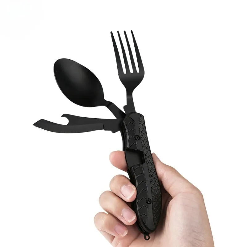 3-in-1 Folding Camping Utensils – Stainless Steel Spork Knife Set Camping Utensil Set Babs