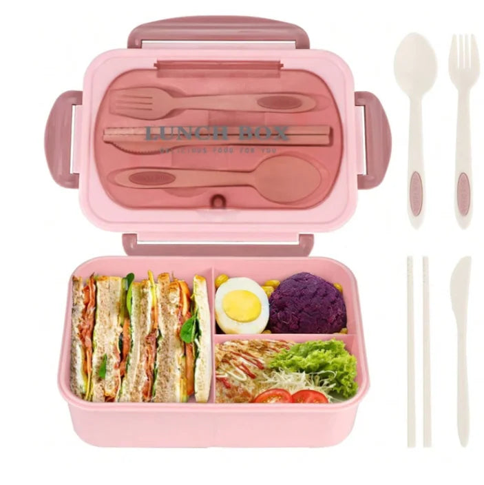 Adult Bento Box Set – 3 Compartments, Microwave Safe + Utensils Bento Lunch Box Set Babs P