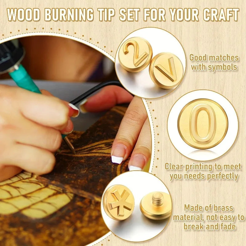 56Pcs Wood Burning Stencil Set – Brass Letter & Number Tips Wood Burning Tips Babs