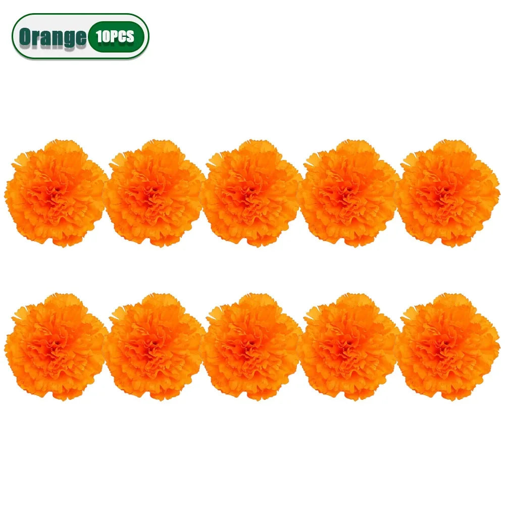 Mexican Marigold Artificial Flowers DIY Garland – Halloween & Diwali Artificial Flower Garland Babs Orange-10PCS