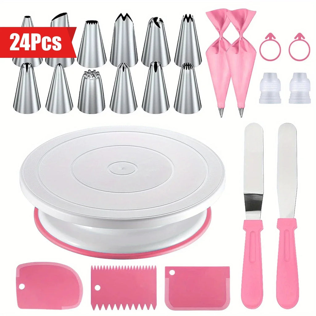 24-Piece Cake Decorating Set – Turntable, Piping Tips & Tools Cake Decorating Set Babs