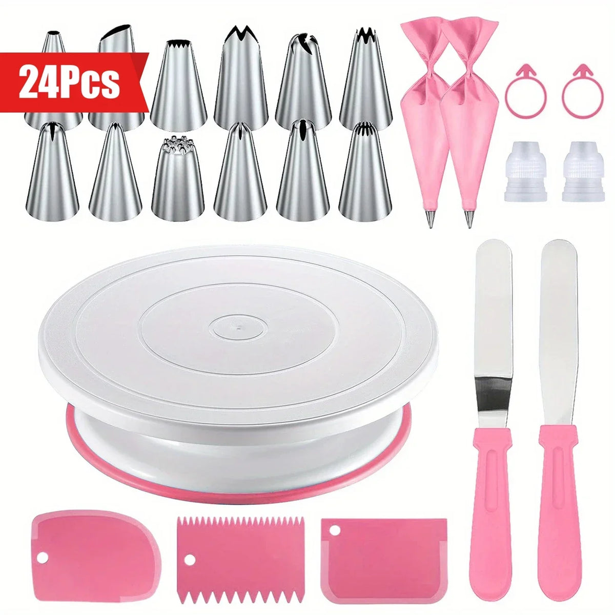 24-Piece Cake Decorating Set – Turntable, Piping Tips & Tools Cake Decorating Set Babs