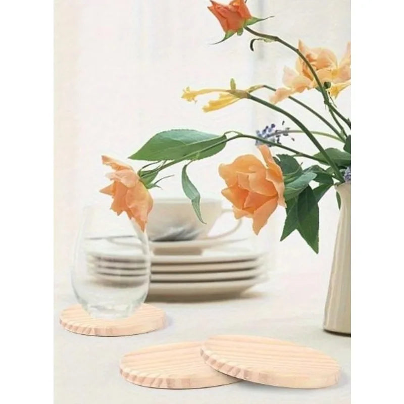 5-Pack 4" Round Wooden Coasters | Non-Slip, DIY Craft Ready Wooden Coaster Set Babs