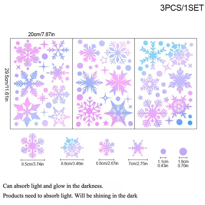 Glow in the Dark Snowflake Stickers – 3 Sheets PVC Decals Window Stickers Babs