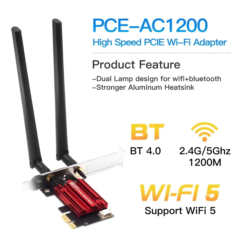 KEBIDUMEI AC1200 Dual Band PCIe WiFi Card + Bluetooth 4.2 PCIe WiFi Adapter Babs