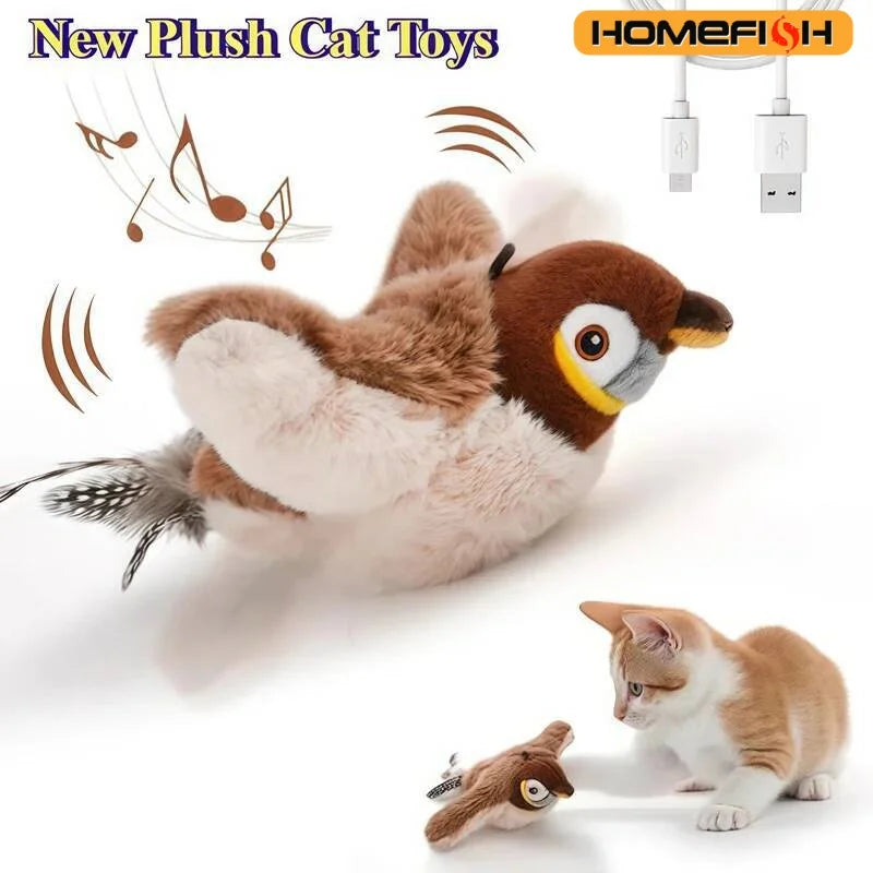 Interactive Chirping Flapping Bird Plush Toy for Cats & Dogs Interactive Pet Toy Babs