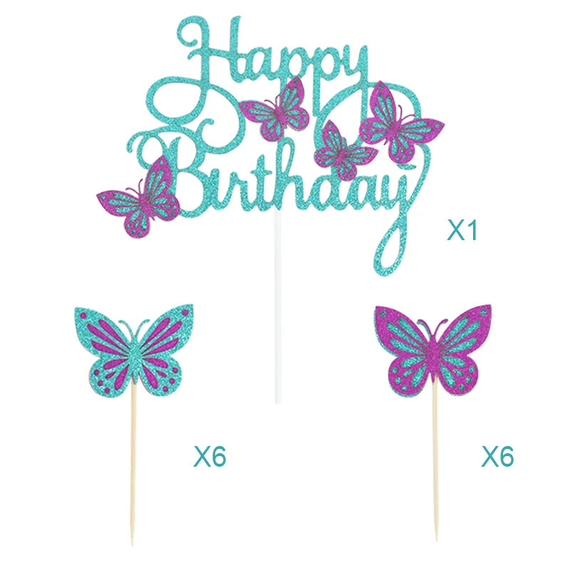 13Pcs Pink Butterfly Birthday Cake Topper Set for Girls Birthday Cake Topper Babs 3