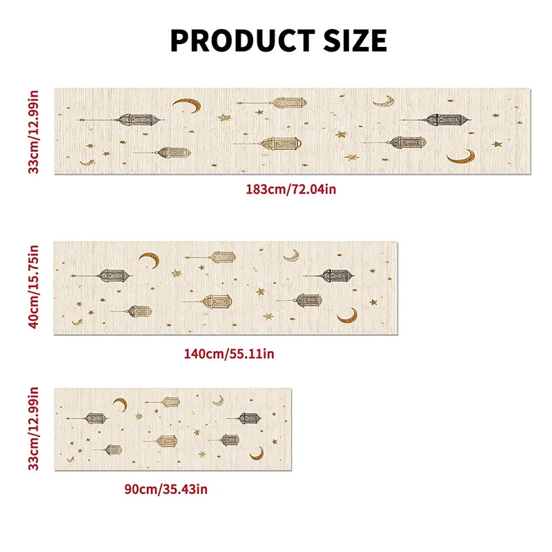 Ramadan Eid Mubarak Table Runner – Lantern & Moon Pattern Holiday Table Runner Babs as picture 183x33cm