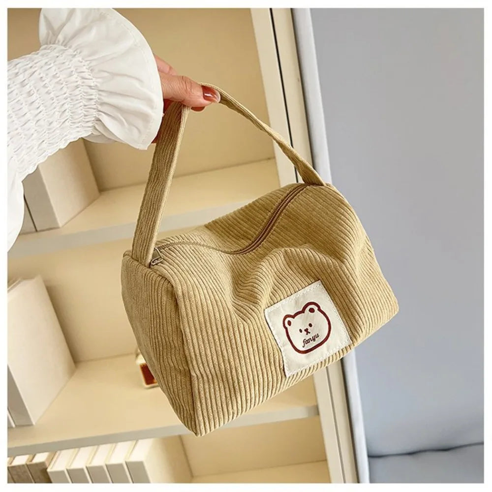 Large Corduroy Makeup Bag for Women – Bear Cosmetic Organizer Cosmetic Organizer Bag Babs