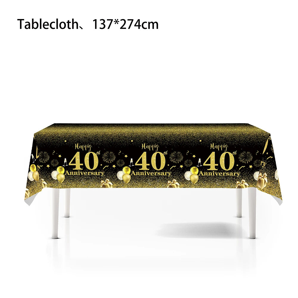 40th Birthday Party Decorations – Black & Gold Tableware Set