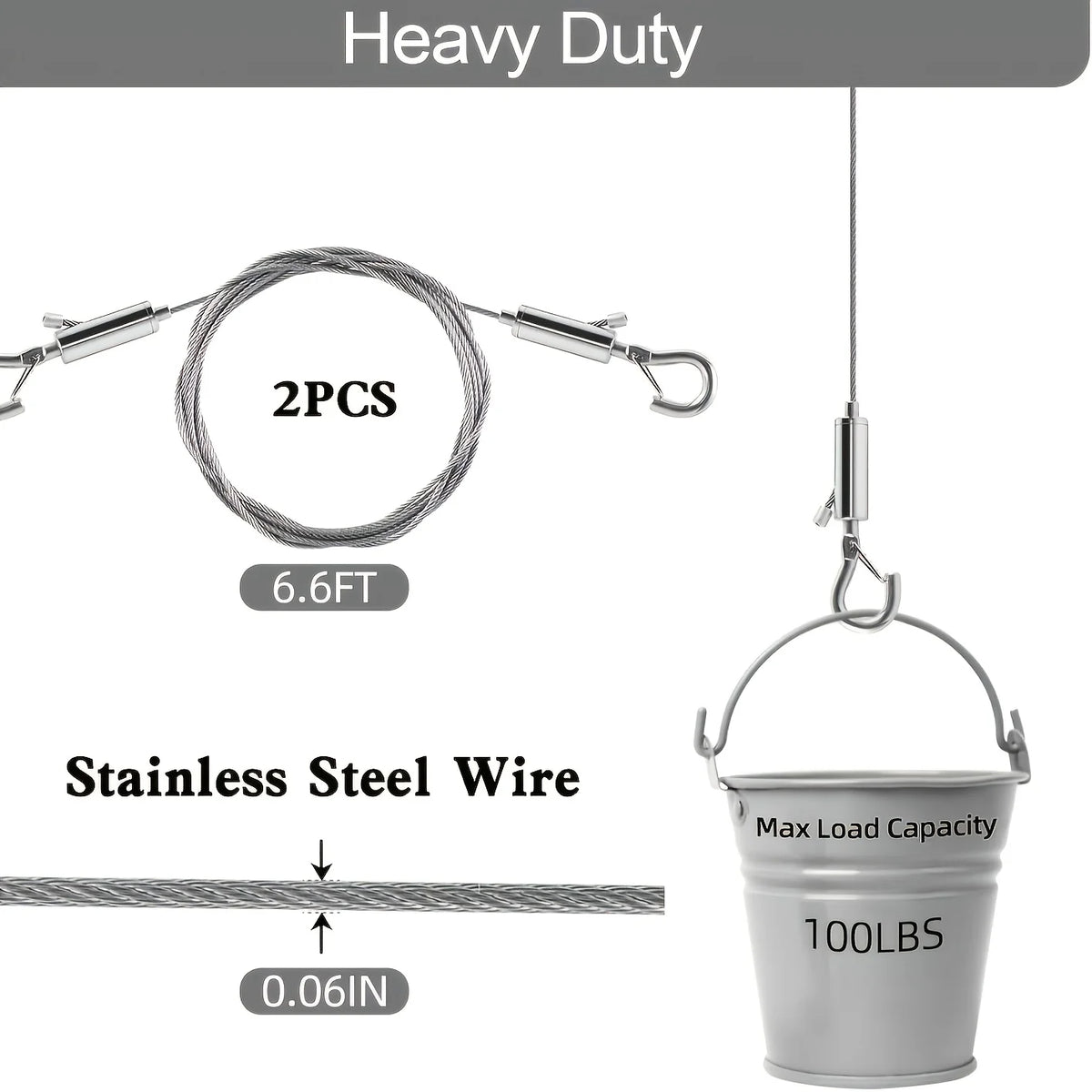 2pcs 1.5m Stainless Steel Wire Rope & Quick Hook – Camping Lanyard Wire Rope Lanyard Babs