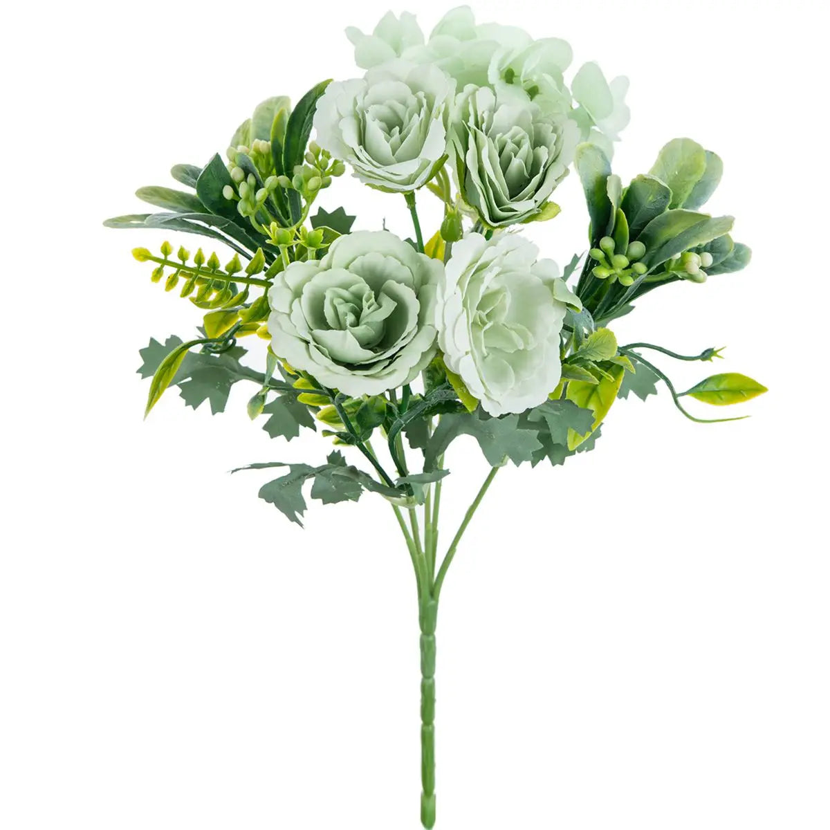 Silk Rose Hydrangea Artificial Flower Bouquet – Wedding & Home Artificial Flower Bouquet Babs green 1 pc