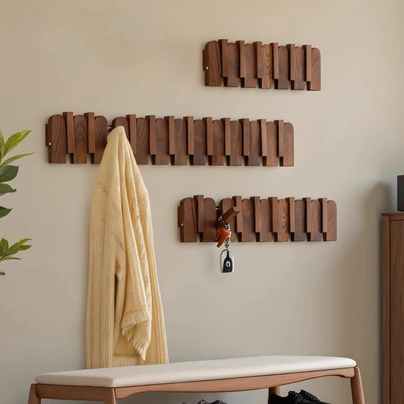 Nordic Walnut Wood Wall Coat Rack – 10+ Hooks, 30kg Capacity Wall Coat Rack Babs