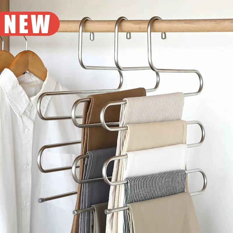 5-Layer S-Shape Stainless Steel Pants & Clothes Hanger Rack Clothes Storage Hanger Babs