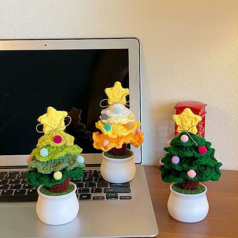 Hand-Woven Plush Christmas Tree Potted Décor | Desktop Gift Christmas Tree Décor Babs