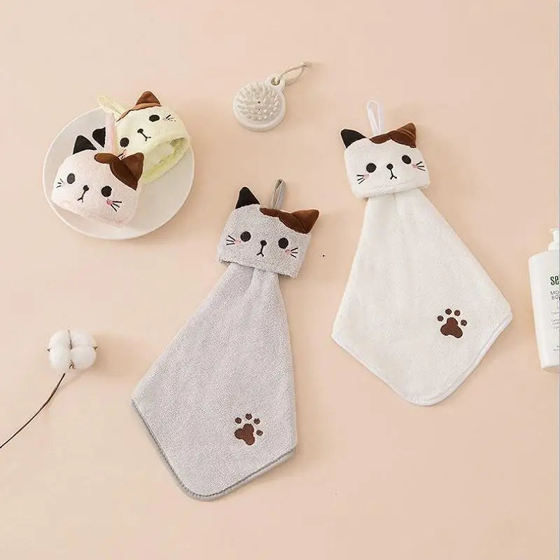 Cute Cat Coral Fleece Hand Towels – Absorbent Dishcloths Kitchen Hand Towel Babs