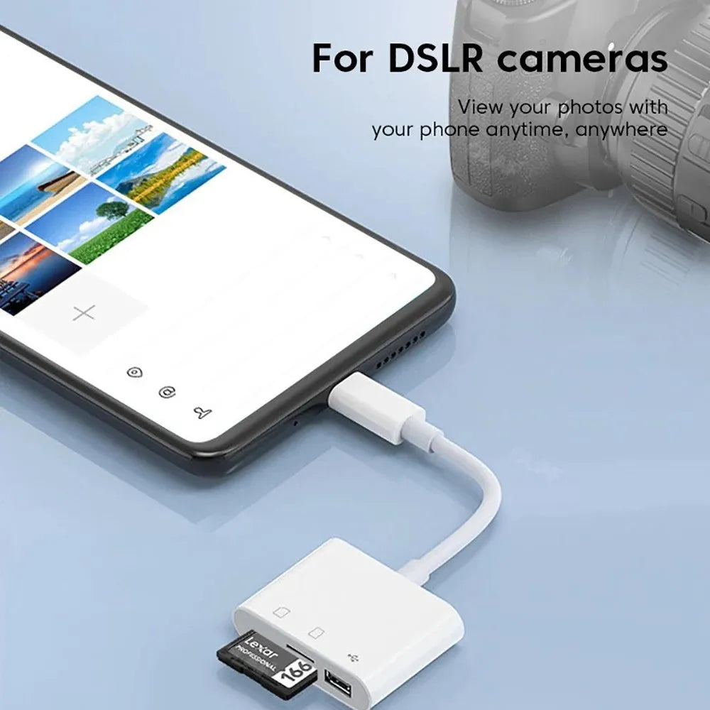 KEBIDUMEI 3-in-1 USB-C OTG Card Reader Dual SD TF Slot Adapter USB Card Reader Babs