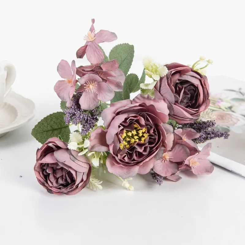 Silk Peony Hydrangea Artificial Flowers – Wedding & Home Décor Artificial Silk Flowers Babs (PURPLE) 1 pc