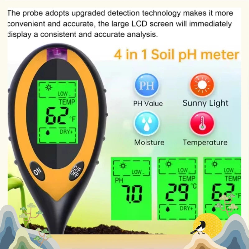 4-in-1 Soil Tester – pH, Moisture, Light & Temperature Soil Testing Meter Babs