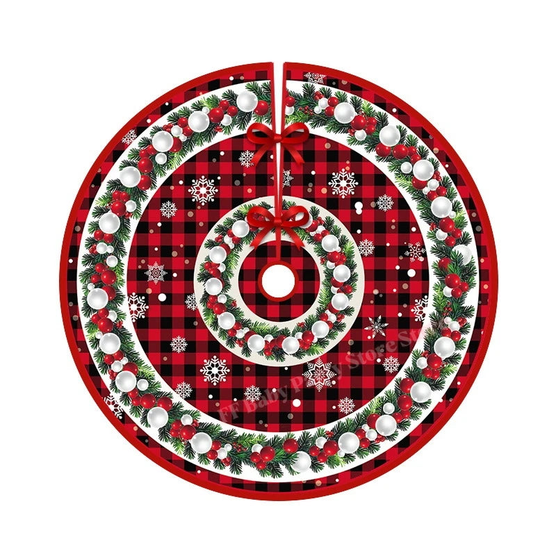 Red Christmas Tree Skirt – Snowflake Santa Reindeer Xmas Decor Christmas Tree Skirt Babs H 120cm