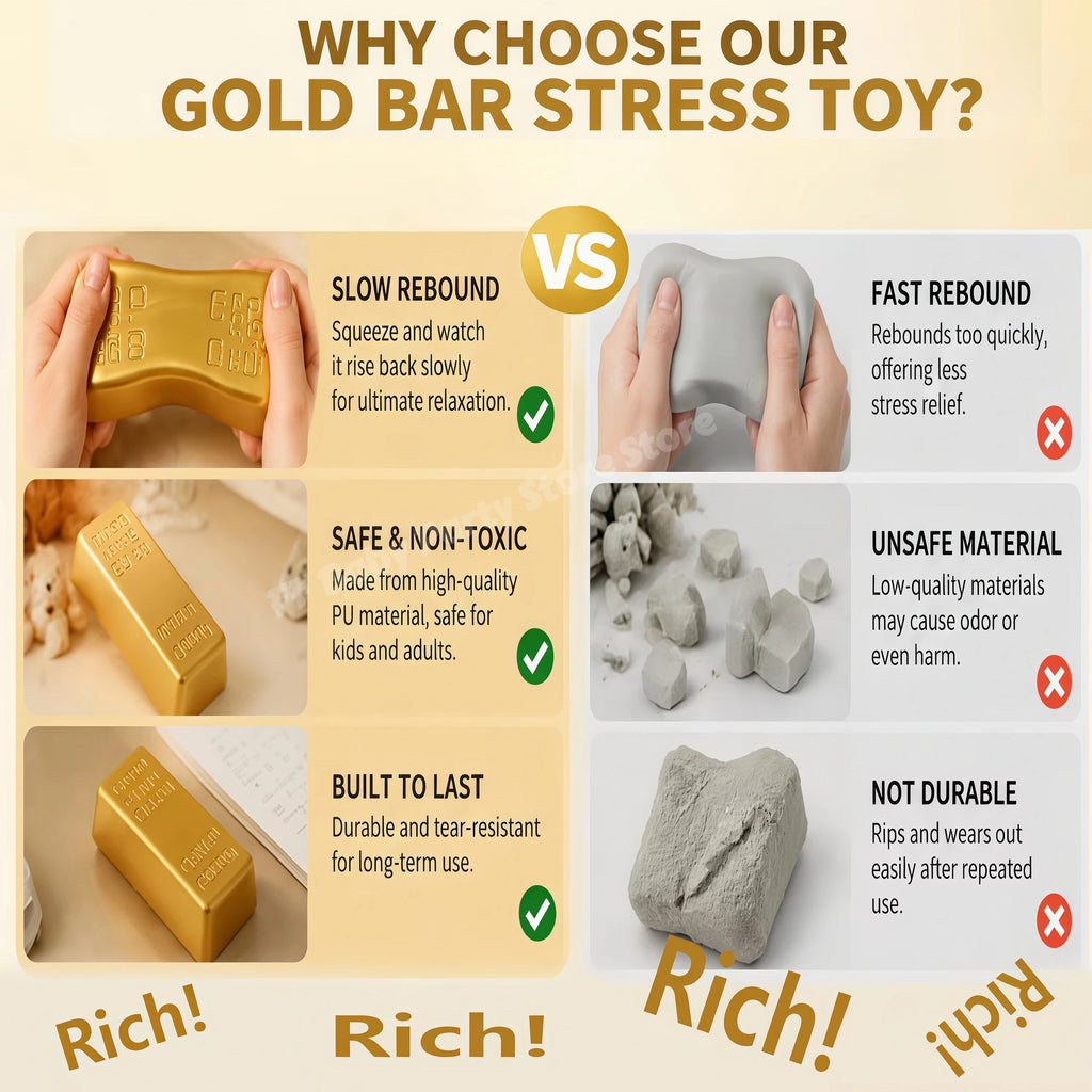 Gold Bar Squishy Slow Rising Fidget Toy | Fun Party Favor Squishy Fidget Toy Babs