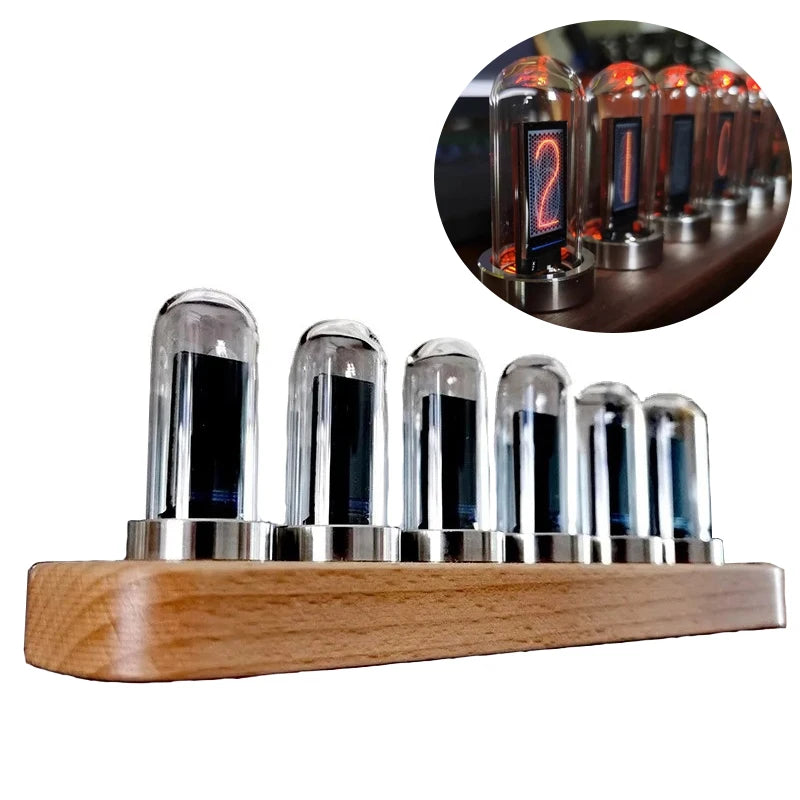 Nixie Glow Tube Desk Clock – Wood Base, RGB & Vintage Digital Nixie Tube Desk Clock Babs