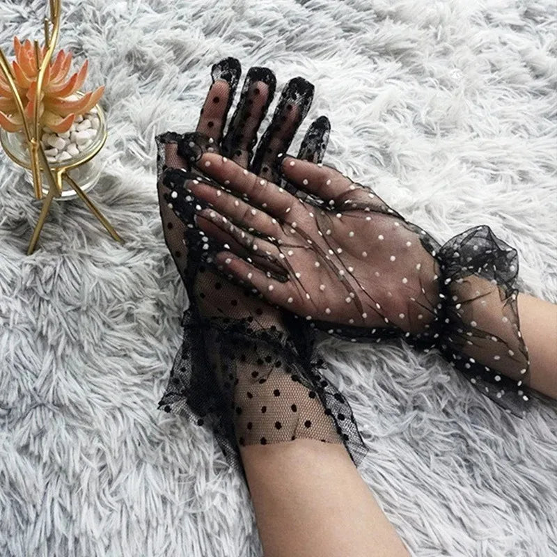 Women's Dot Mesh Tulle Gloves – Prom Club Party Dance Mesh Fashion Gloves Babs