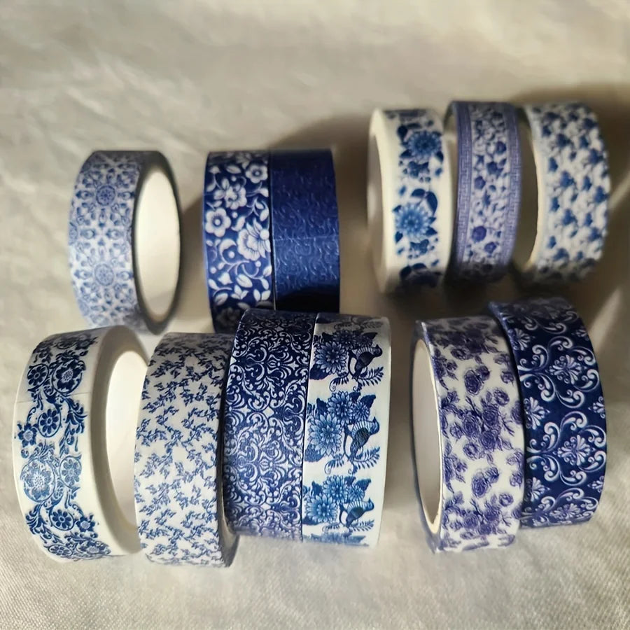 12 Rolls Chinoiserie Blue White Washi Tape – Craft & Journal Decorative Washi Tape Babs
