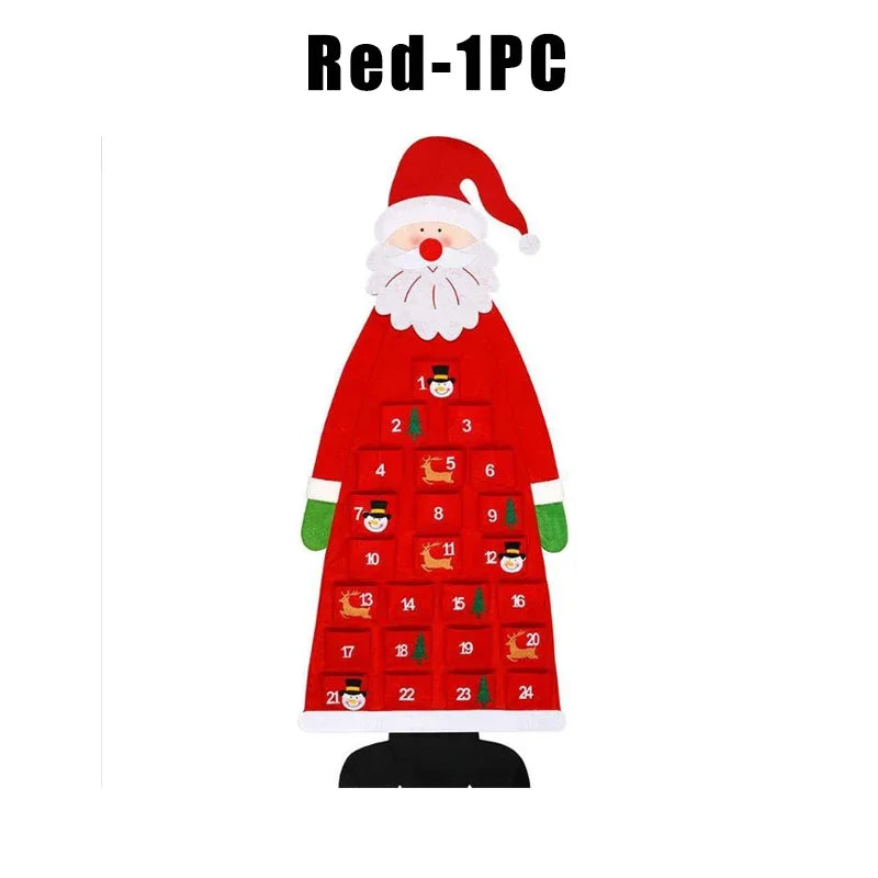 Santa Claus Felt Advent Calendar Christmas Wall Hanging Decor Advent Calendar Babs L Red 1PC