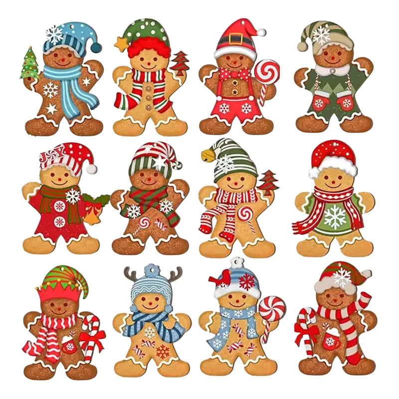 Gingerbread Man Wooden Christmas Ornaments 12/24 Pcs DIY Tags Christmas Tree Ornaments Babs 12Pcs