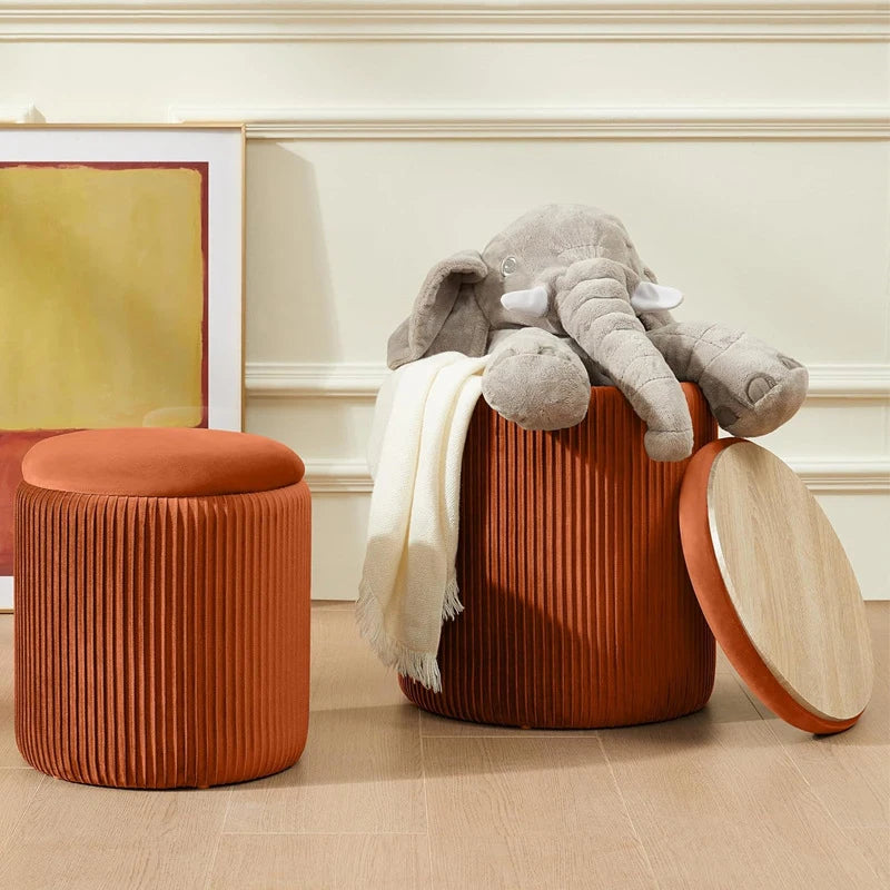 Round Storage Ottoman Pouf – Nordic Modern Fabric Footrest Stool Storage Ottoman Stool Babs