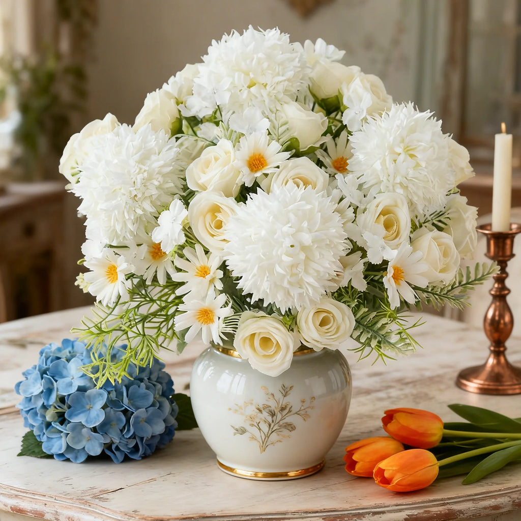 Silk Rose & Chrysanthemum Artificial Bouquet – Wedding & Home Décor Artificial Silk Bouquet Babs