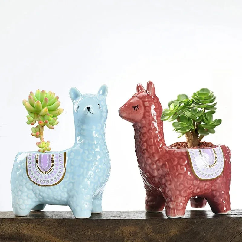 Cartoon Alpaca Ceramic Succulent Planter | Cute Desk Pot Ceramic Succulent Planter Babs