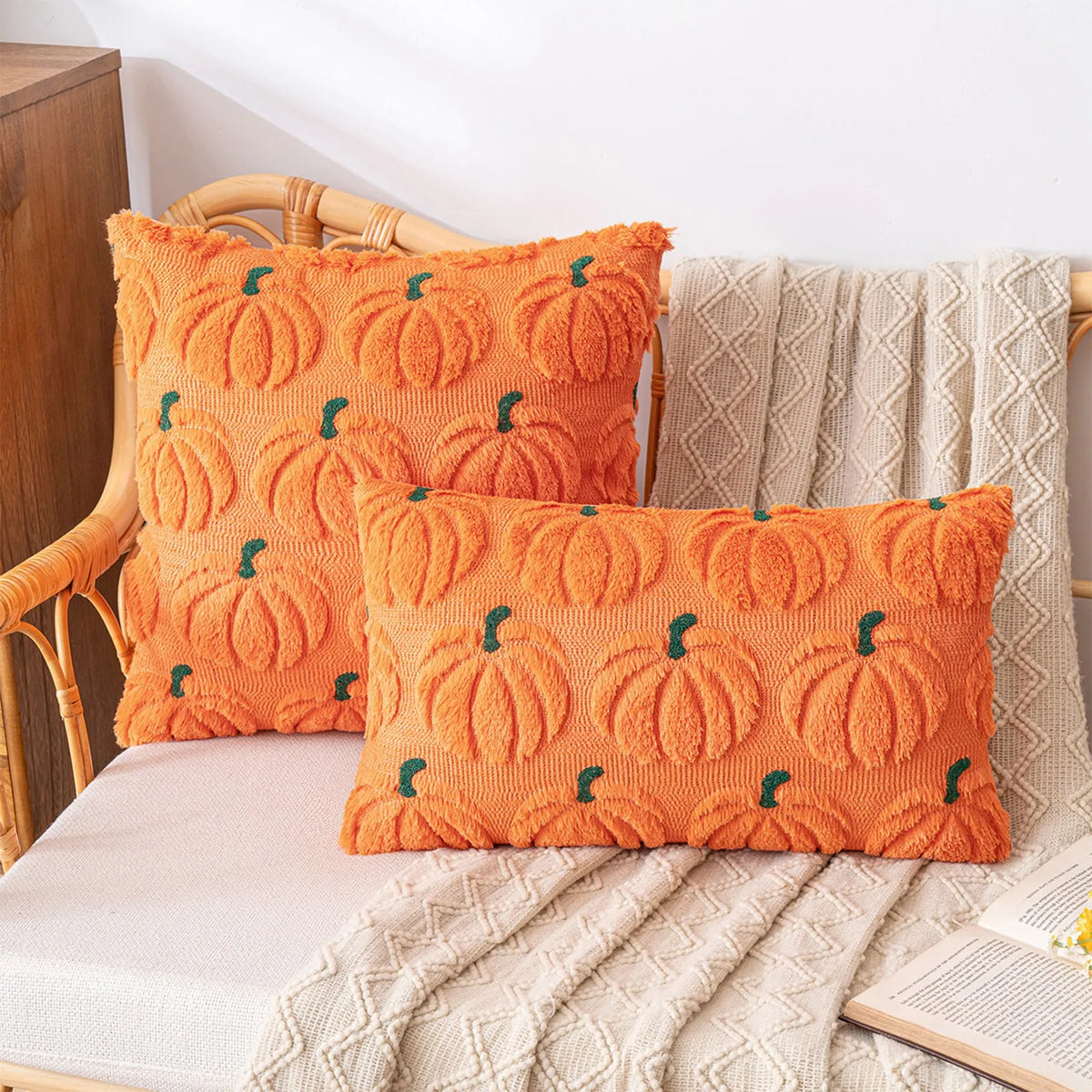 Pumpkin Halloween Embroidered Throw Pillow Cover | Plush Cushion Throw Pillow Cover Babs
