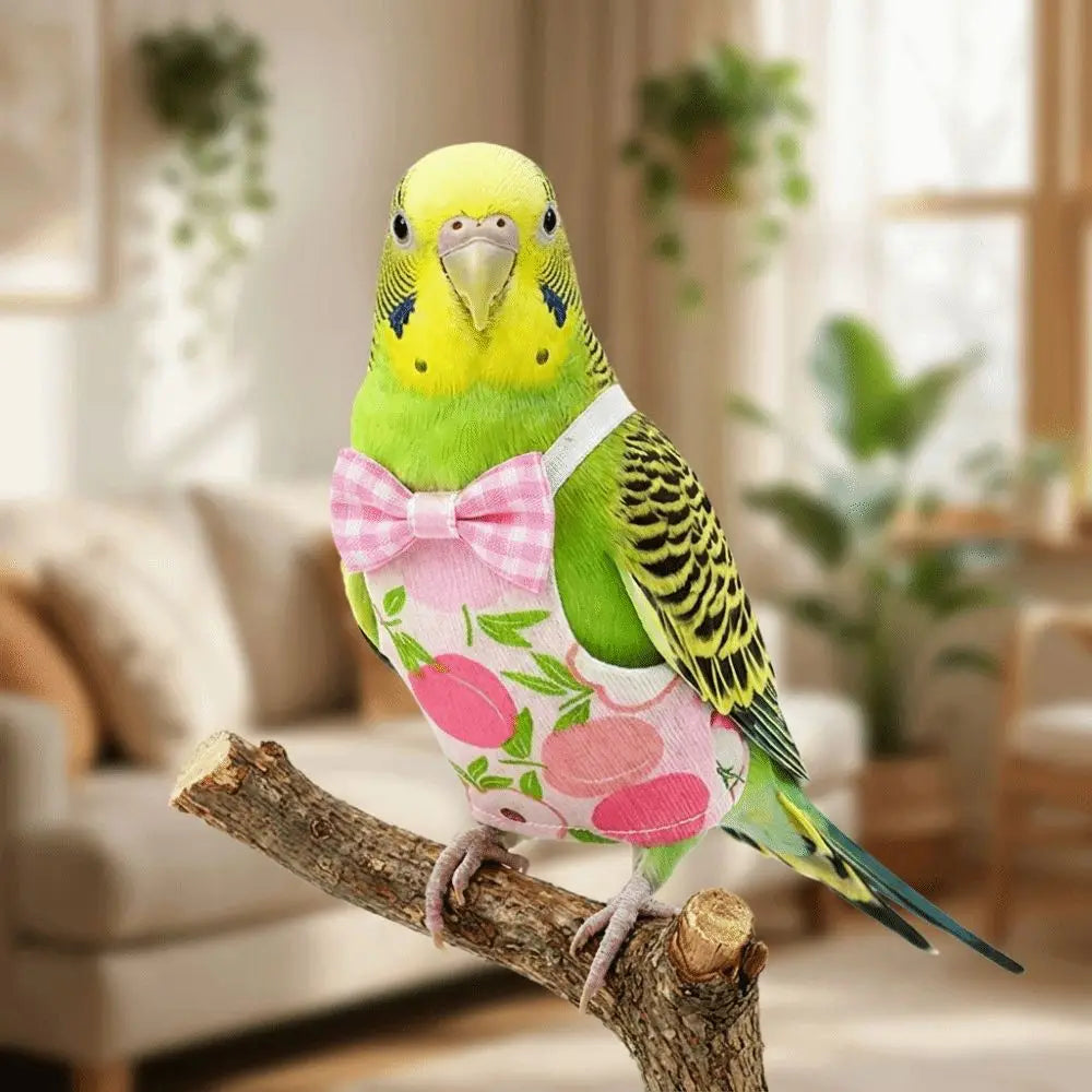 Parrot Diaper Flight Suit with Bowtie – Fruit Pattern, S/M/L Bird Flight Suit Babs