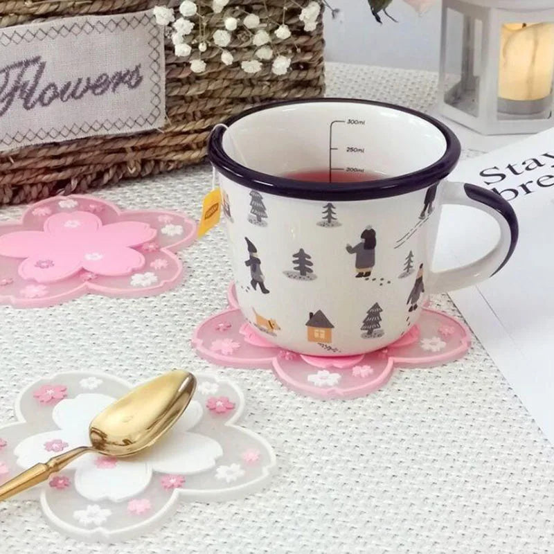 Sakura Blossom PVC Coasters – Insulated Floral Table Mats Decorative Coasters Babs