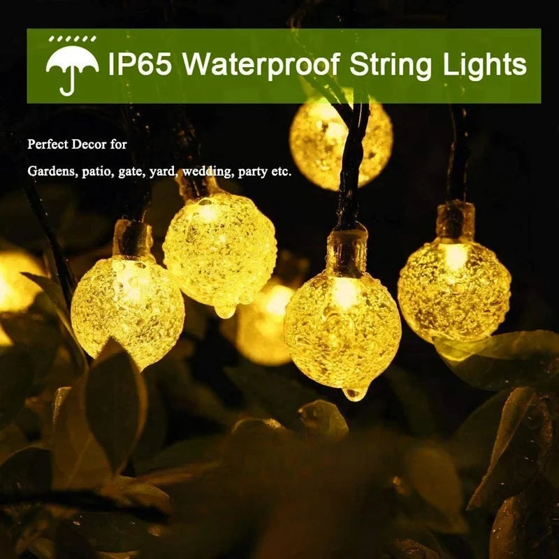 Solar Crystal Globe String Lights – 60 LED, 8 Modes, IP65 Solar String Lights Babs
