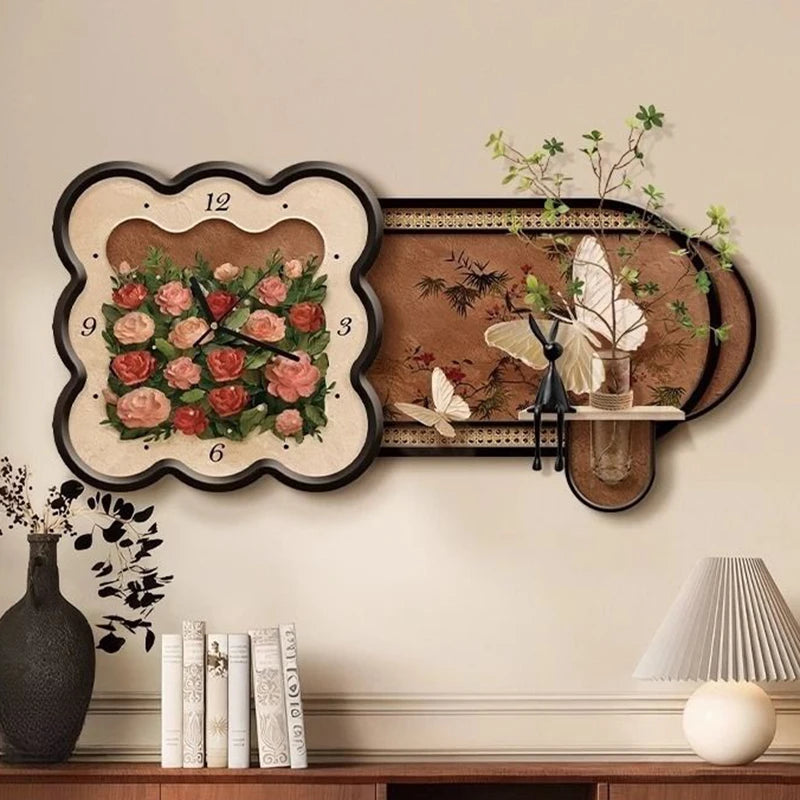 Luxury Floral Wall Clock – Large Modern Painting Décor Decorative Wall Clock Babs