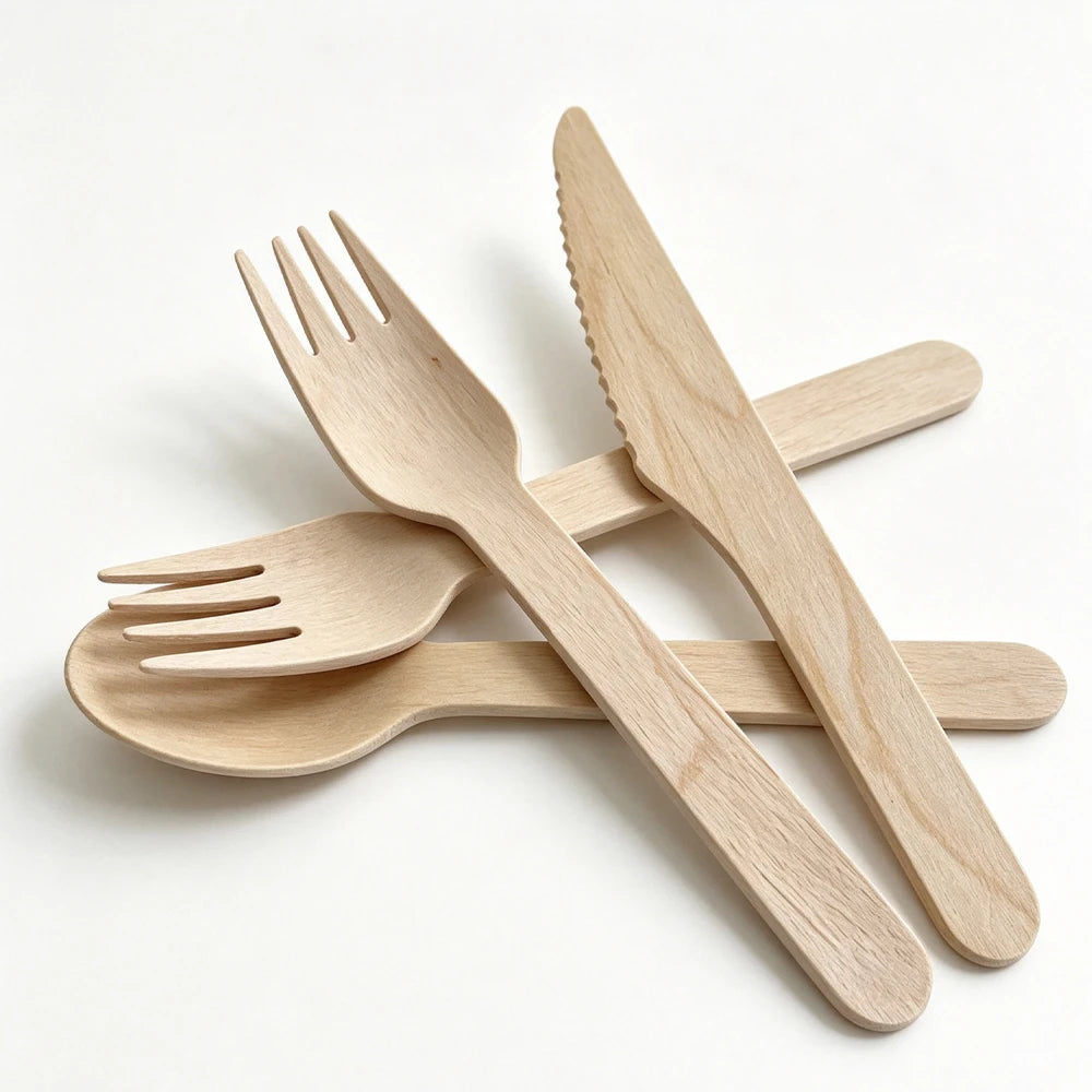 Disposable Wooden Cutlery Set 60/120/360 Pcs – Knife Fork Spoon Disposable Cutlery Set Babs