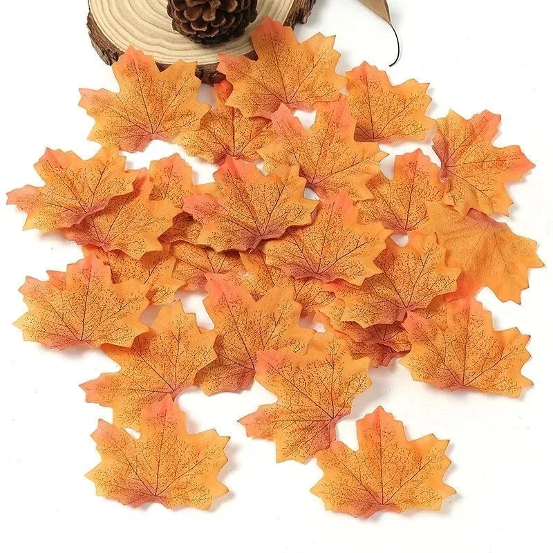 Artificial Silk Maple Leaves 50/100Pcs – Fall Party Decor Artificial Fall Leaves Babs Light Yellow 50Pcs