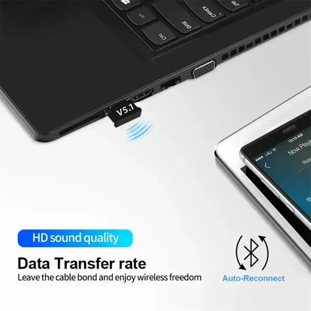 KEBIDUMEI USB Bluetooth 5.1 Adapter Dongle – Plug & Play PC Bluetooth USB Adapter Babs