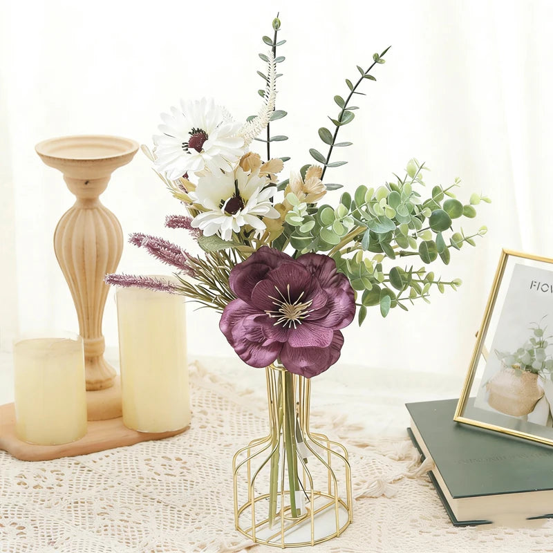 Artificial Silk Peony Poppy Daisy Eucalyptus Bouquet – Home Décor Artificial Flower Bouquet Babs