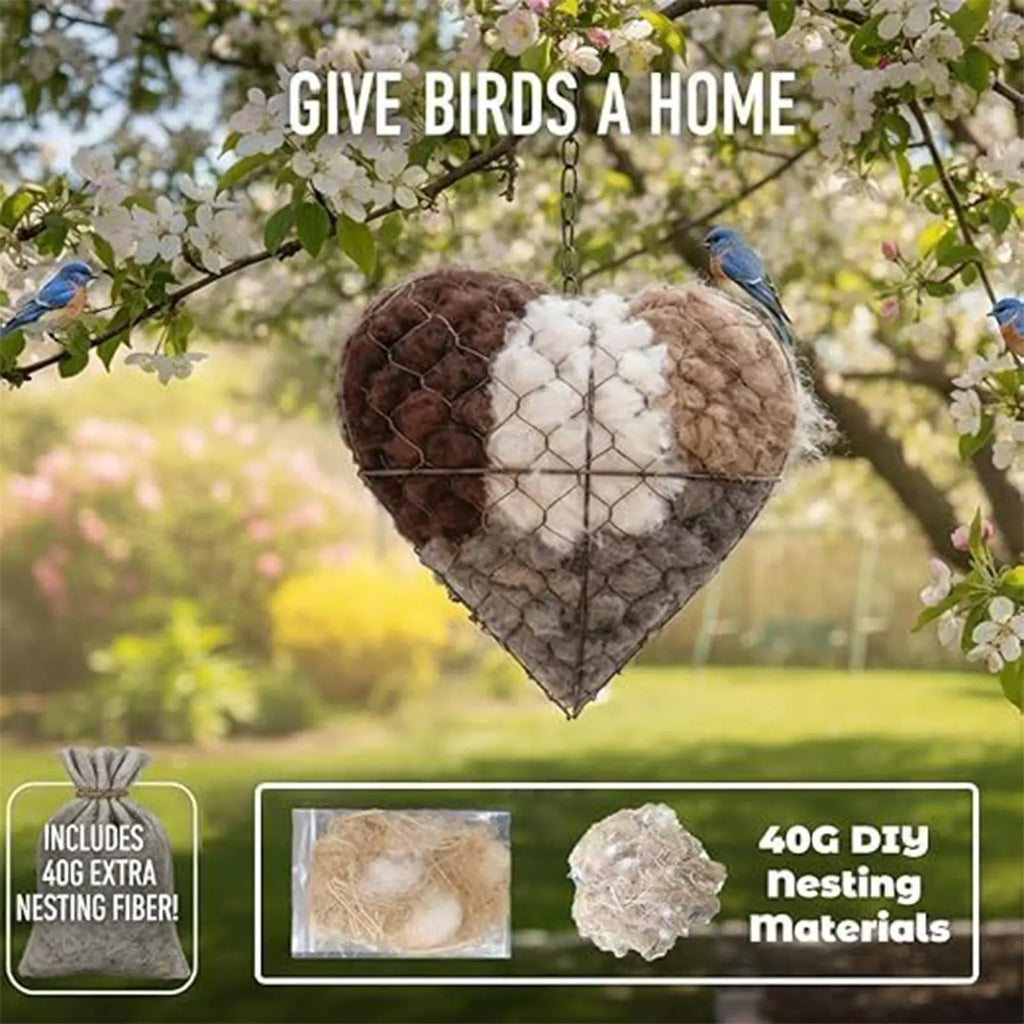 Heart-Shaped Bird Nesting Holder – Hangable Outdoor Fiber Bird Nesting Holder Babs