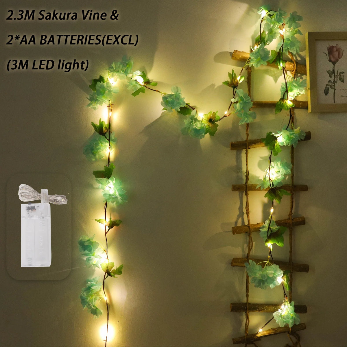 Cherry Blossom Vine LED Garland – Sakura Wedding Arch Decor Artificial Flower Garland Babs Blue 2 1PC