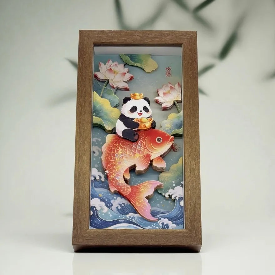 Giant Panda 3D Paper-Cut Craft Frame | Chinese Desktop Decor 3D Paper-Cut Frame Babs Koi