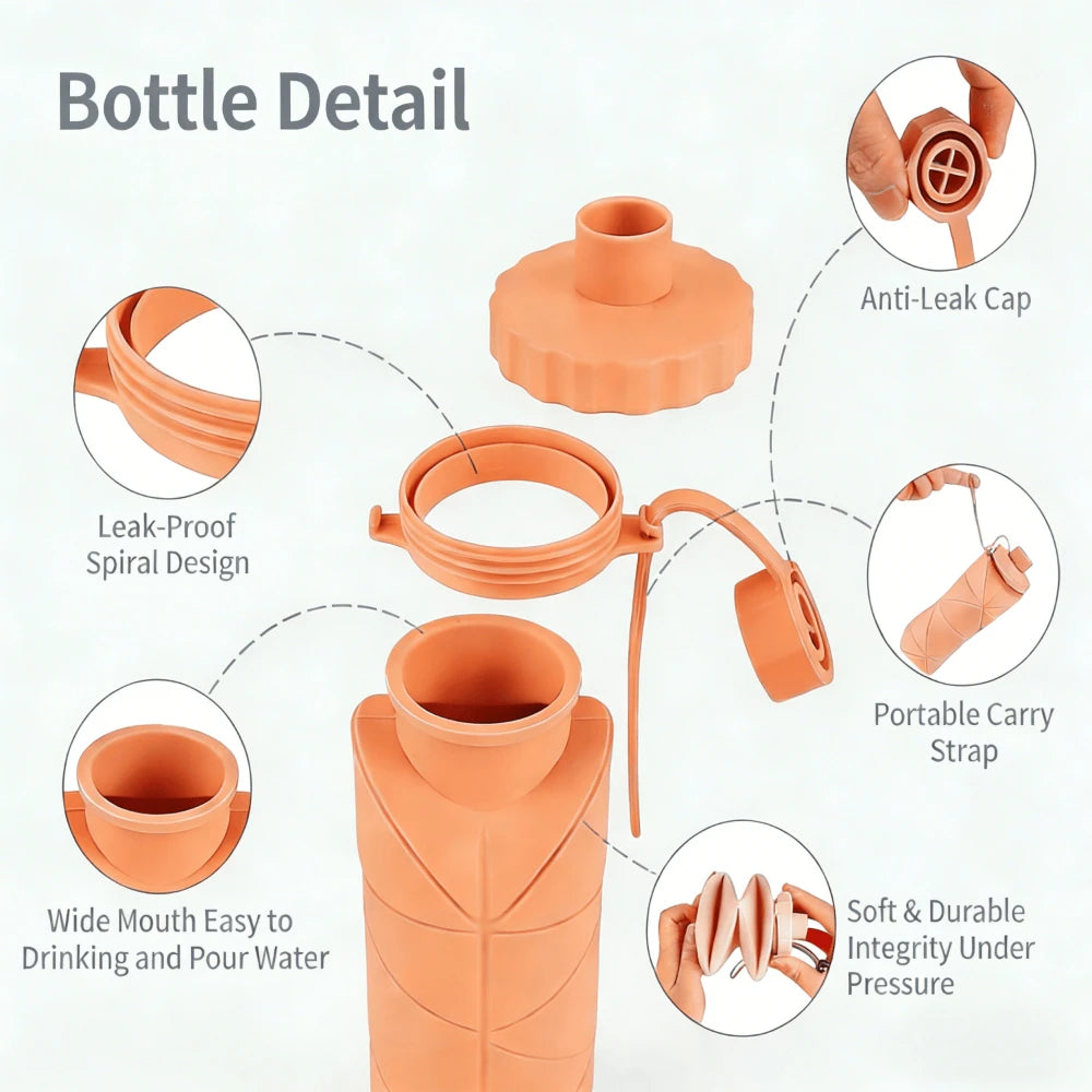 Food Grade Silicone Collapsible Water Bottle 600ml Foldable Collapsible Water Bottle Babs