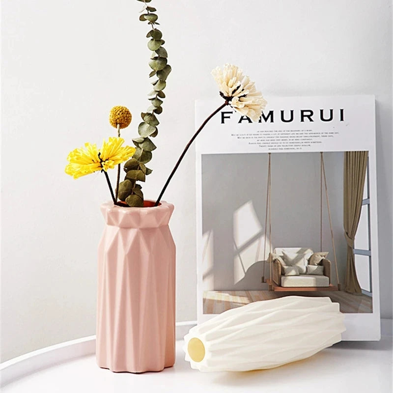 Modern Nordic Plastic Flower Vase – Tabletop Bouquet Pot Decorative Flower Vase Babs