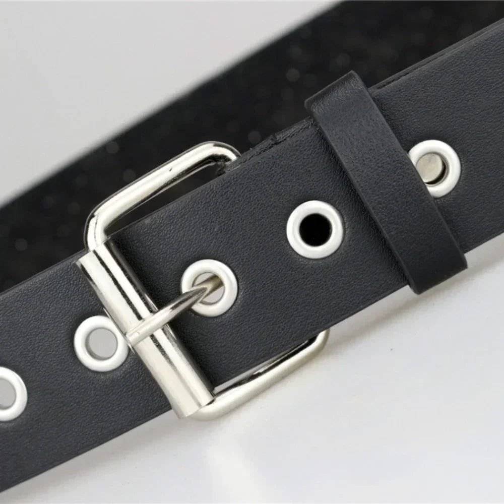 Y2K Studded Grommet Belt – Punk Goth PU Leather Unisex Studded Fashion Belt Babs