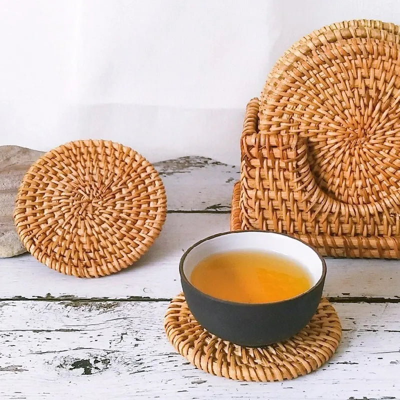Handcrafted Round Rattan Placemats & Coasters – 8–20cm Rattan Placemat Coaster Babs